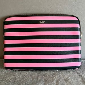 Kate spade pink multi striped 15” laptop sleeve case zipper